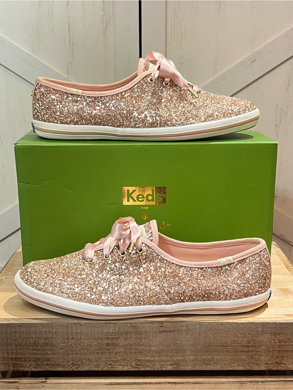 Keds x Kate Spade New York Champion Glitter Sneakers Women's Size 8.5 Rose Gold